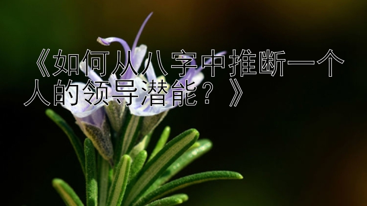 《如何从八字中推断一个人的领导潜能？》