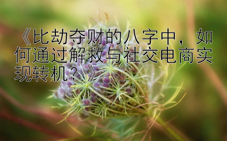 《比劫夺财的八字中，如何通过解救与社交电商实现转机？》