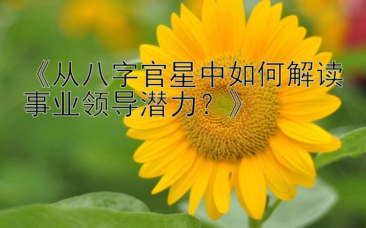 《从八字官星中如何解读事业领导潜力？》